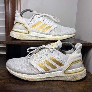Adidas Ultraboost 20 EG0727 White Gold Metallic Running Shoes Womens 9.5